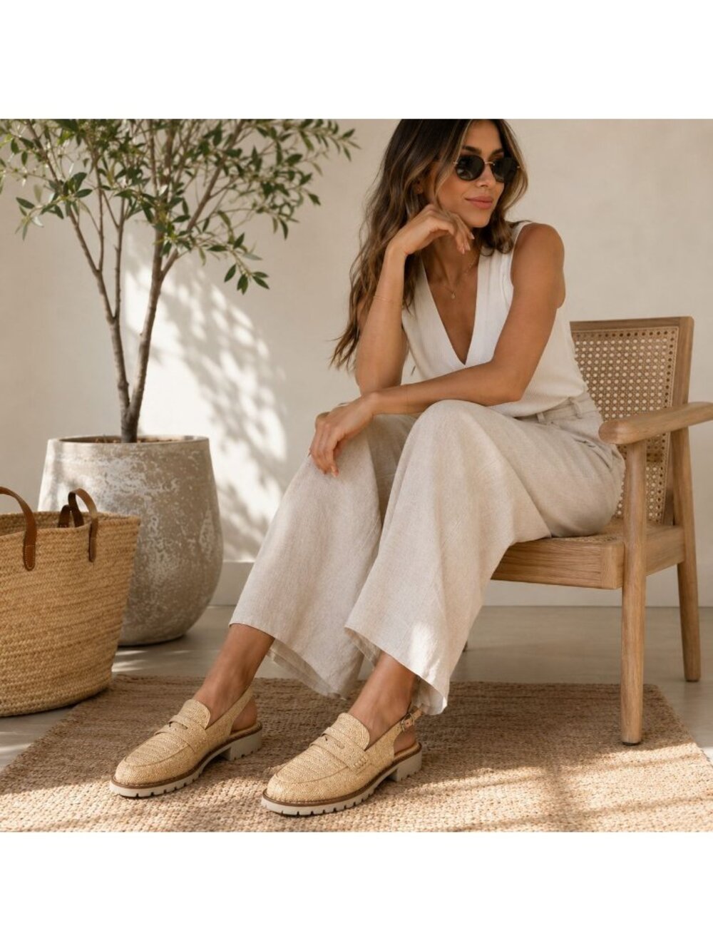Dolce Vita Hard Natural Raffia Platform Loafers Slingback Woven Shoes 9 Preppy - Picture 1 of 12